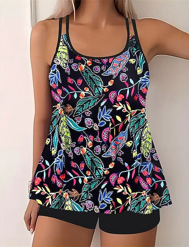 Tankini Two Piece Swimsuit Swimwear Swimwear Black White Breathable Quick Dry Lightweight Sleeveless - Swimming Surfing Beach Summer Spring