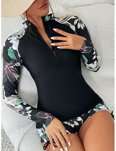 Swimwear Tankini 2 Piece Shorts Swimsuit Tummy Control High Waist Slim Vacation Beach Wear High Neck Long Sleeve Bathing Suits