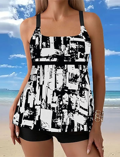 Tankini Two Piece Swimsuit Swimwear Swimwear Black Blue Breathable Quick Dry Lightweight Sleeveless - Swimming Surfing Beach Summer Spring