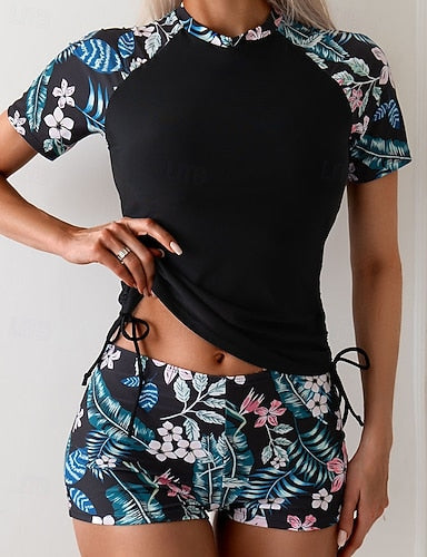 Rash Guard Print Swimsuit Bathing Suit Ultra Light (ul) Uv Protection Elastic Short Sleeve Swimwear Surfing Snorkeling Summer