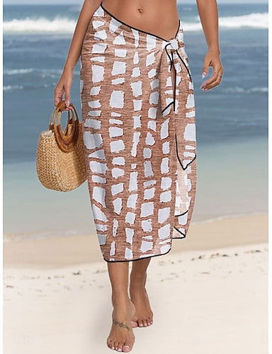 Cover Up Swimsuit Wrap Skirt Vacation Geometic Sleeveless Bathing Suits