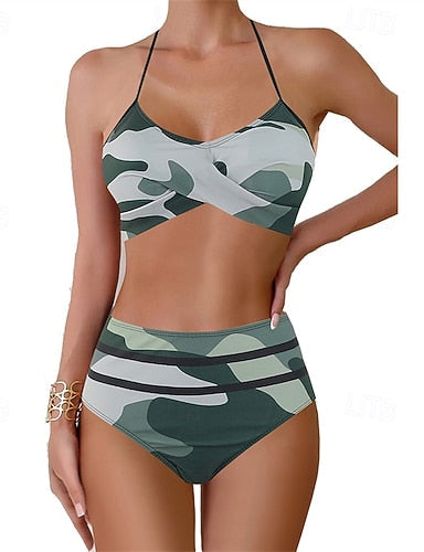 Tankini Two Piece Swimsuit Ruffle Swimwear Swimwear Blue Gold Breathable Quick Dry Lightweight Sleeveless - Swimming Surfing Beach Summer Spring