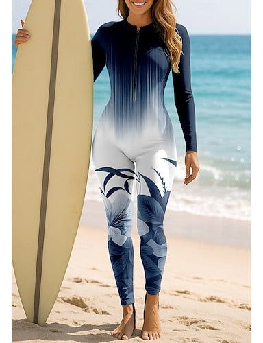 Standard Rash Guard Full Body Swimwear Dive Skin Suit Gradient Front Zip Upf50+ Uv Protection Quick Dry Long Sleeve Swimwear Surfing Canoeing Diving Summer