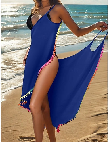 Swimwear Cover Up Swimdresses Dress Swimsuit Ruched Backless Vacation Beach Wear Color V Neck Sleeveless Bathing Suits