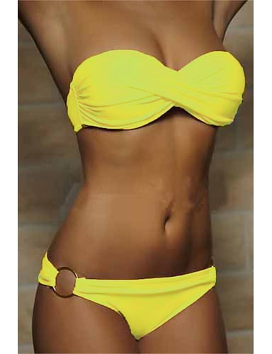 Swimwear Bikini 2 Piece Cheeky Swimsuit Ruched 2 Piece Open Back Beach Wear Plain Pure Color Strapless Sleeveless Bathing Suits