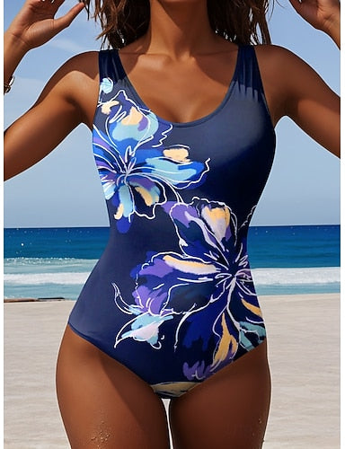 One Piece Swimsuit Slimming Beach Wear Summer Graphic U Neck Sleeveless Bathing Suits