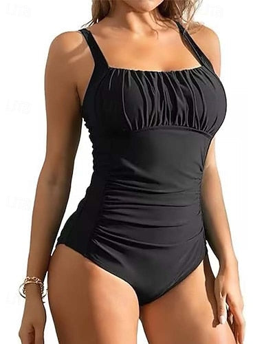 Swimwear One Piece Swimsuit Ruched Vacation Graphic Sleeveless Bathing Suits