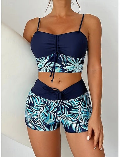 Swimwear Bikini 2 Piece Shorts Swimsuit Slim Backless Vacation Beach Wear V Neck Sleeveless Bathing Suits