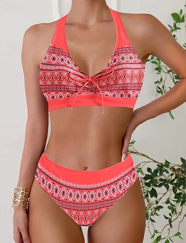 Swimwear 2 Piece Cheeky Swimsuit Backless Vacation Beach Wear Halter Neck Sleeveless Bathing Suits