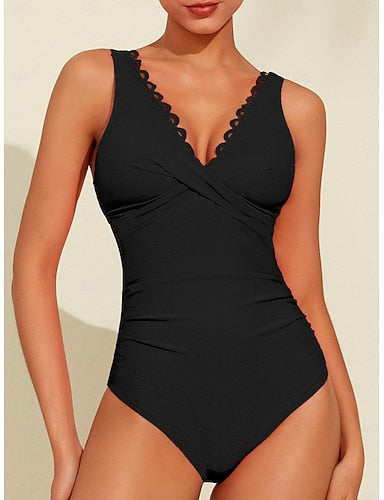 Triangle V-neck Petal Border One-piece Swimsuit