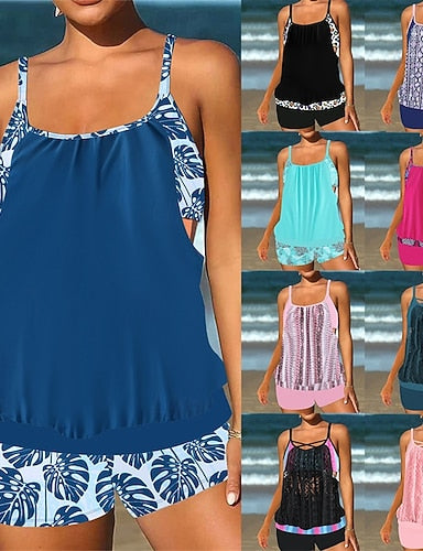 Tankini Two Piece Swimsuit Racerback Swimwear Swimwear Light Pink Black / White Breathable Quick Dry Lightweight Sleeveless - Swimming Surfing Beach Summer Spring