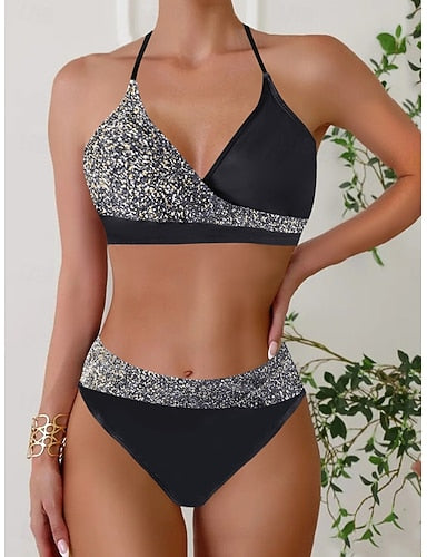 Tankini 2 Piece Swimsuit Cheeky Tummy Control High Waist Slim Backless Vacation Beach Wear Halter Neck Sleeveless Bathing Suits