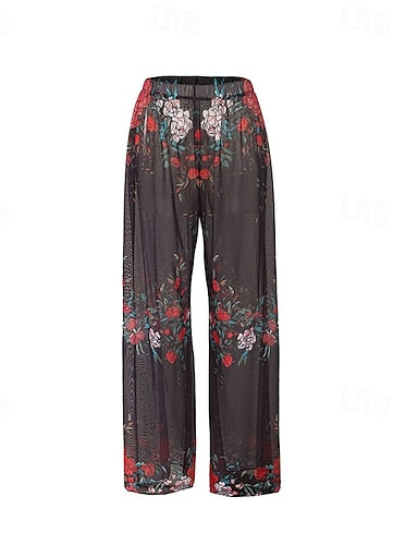 Beach Vacation Pants Flowy Palazzo Wide-leg Pants Graphic Loose Chiffon Uv Protection Breathable Bottoms Surfing Beach Vacation Autumn