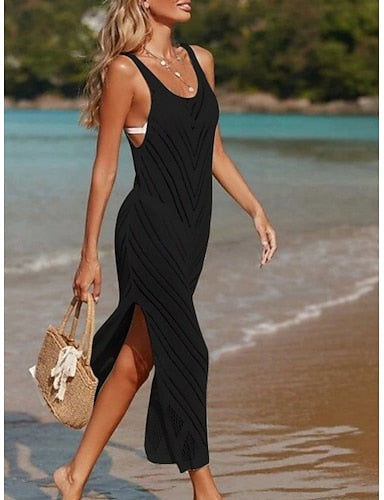 Cover Up Swimsuit Cut Out Vacation Beach Wear Color Sleeveless Bathing Suits