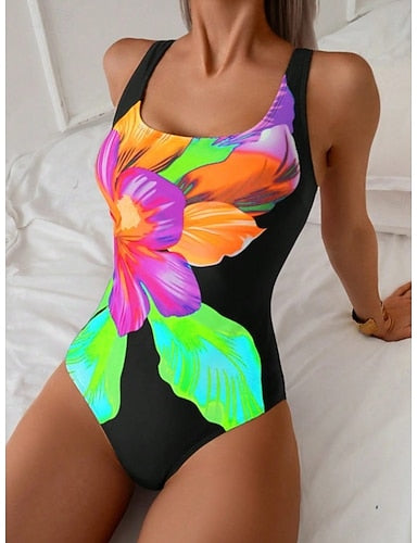 Swimwear One Piece Briefs Swimsuit Beach Wear Summer Graphic U Neck Sleeveless Bathing Suits