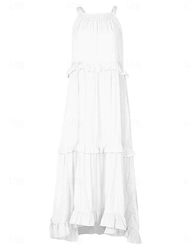 Maxi Dress White Dress Beach Dress Swing Dress Daily Outdoor Beach Loose Fit Plain Sleeveless Crew Neck Blue White Yellow Pink Summer Spring