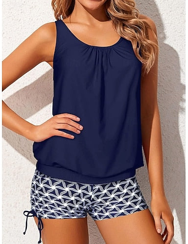 Independence Day Patrioticwomen's Tankini 2 Piece Swimsuit Shorts Tummy Control High Waist Slim Backless Vacation Beach Wear Graphic U Neck Sleeveless Bathing Suits