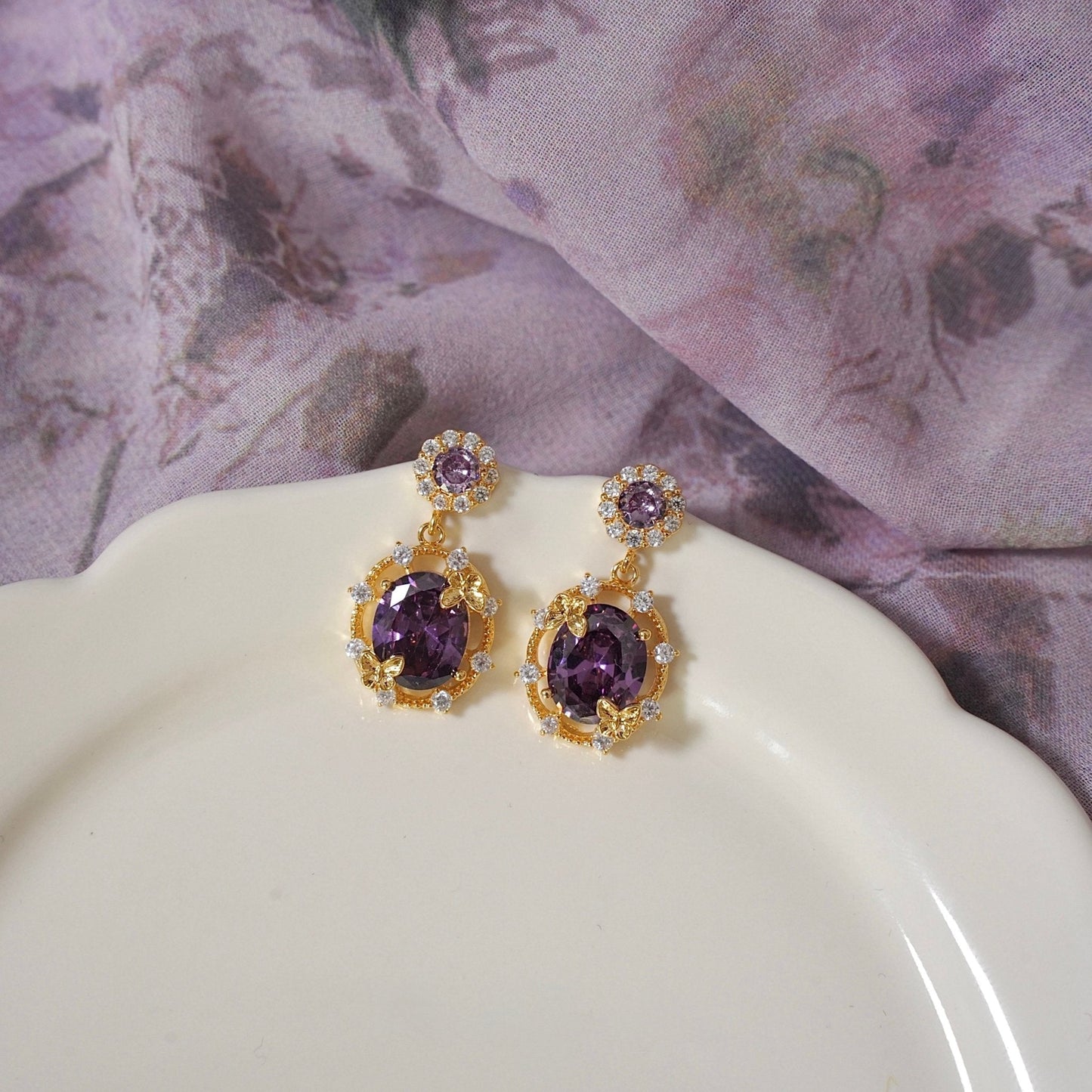 Lilac Butterfly Drop Earrings