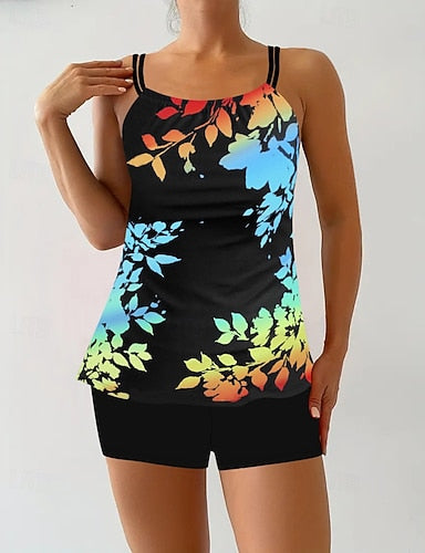 Swimwear 2 Piece Shorts Swimsuit Backless Vacation Beach Wear Round Neck Sleeveless Bathing Suits