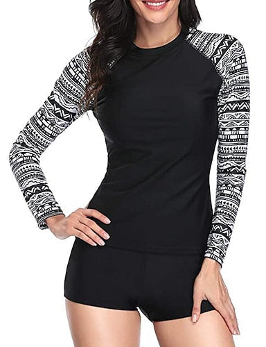 Rash Guard Swimsuit Two Piece Swimsuit Tropical With Boy Shorts Spandex Upf50+ Quick Dry Lightweight Long Sleeve Swimwear Bathing Suit Surfing Beach Water Sports Summer