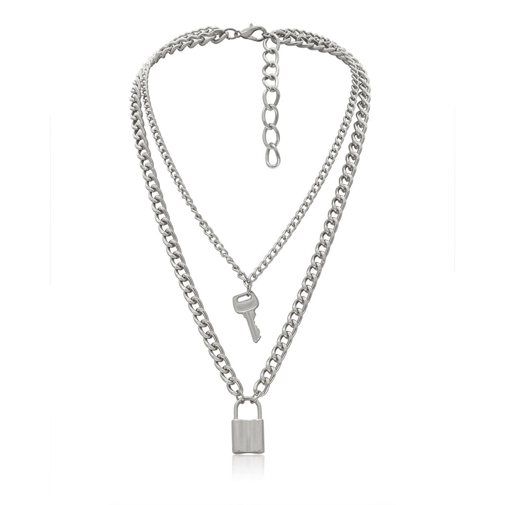 Retro Key Lock Pendant Necklaces for Geometric Elements