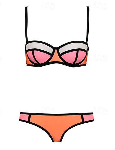 Bikini Sets Bathing Suit Swimwear Colored Swimwear Light Pink Pink Breathable Sleeveless - Surfing Beach Swimming Summer