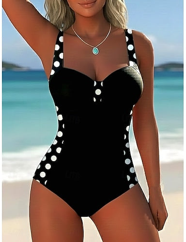 One Piece Swimsuit Slimming Underwire Colorblock Briefs Vacation Polka Dot Geometic V Neck Sleeveless Bathing Suits