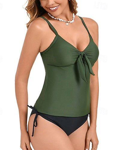 Tankini Two Piece Swimsuit Racerback Swimwear Colored Swimwear Black Wine Breathable Quick Dry Sleeveless - Swimming Surfing Snorkeling Summer