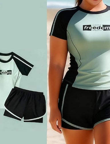 2 Piece Rash Guard Swim Shirt Swimwear Swimwear Green Uv Protection Tummy Control Surfing Canoeing Snorkeling Summer