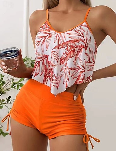 Bathing Suit Tankini 2 Pieces Tropical Ultra Light (ul) Elastic Sleeveless Swimwear Surfing Snorkeling Summer