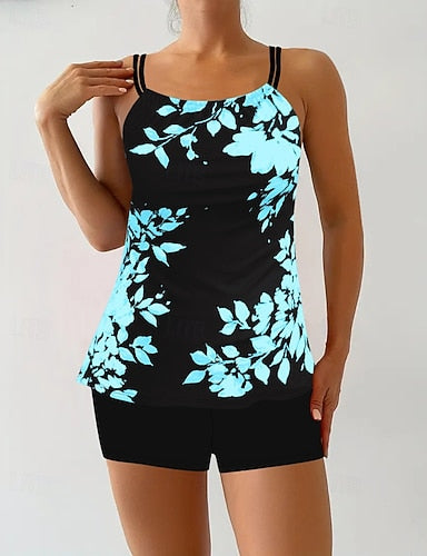 Swimwear 2 Piece Shorts Swimsuit Backless Vacation Beach Wear Round Neck Sleeveless Bathing Suits