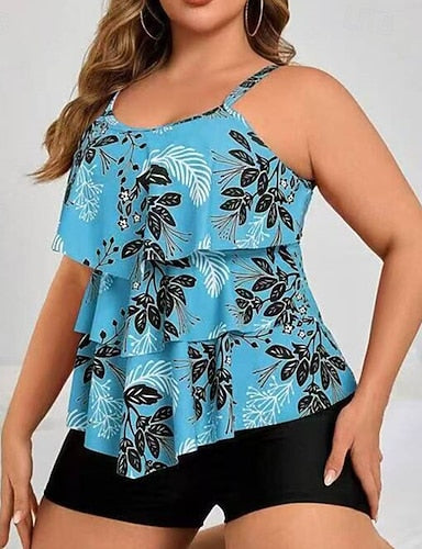 Bathing Suit Tankini 2 Pieces Tropical Ultra Light (ul) Tummy Control Elastic Sleeveless Swimwear Surfing Snorkeling Summer