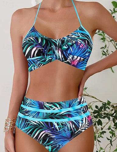 Swimwear 2 Piece Cheeky Swimsuit Backless Vacation Beach Wear Camo Halter Neck Sleeveless Bathing Suits