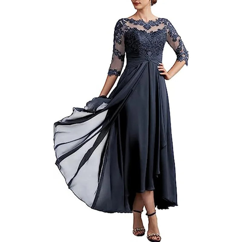 LM | Chiffon maxi dress with sheer sleeves in midi length