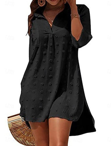 Swimwear Cover Up Swim Dress Dress Swimsuit Ruched Vacation Beach Wear Plain V Neck Sleeveless Bathing Suits