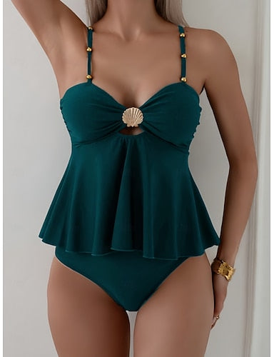 Swimwear Tankini 2 Piece Cheeky Swimsuit Slim Backless Vacation Beach Wear Color V Neck Sleeveless Bathing Suits
