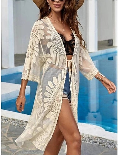 Swimwear Cover Up Swimsuit Lace Vacation Beach Wear Long Sleeve Bathing Suits