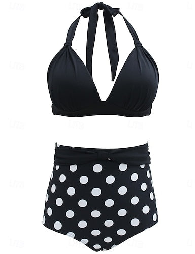 Swimwear Bikini 2 Piece Briefs Swimsuit Slim Backless Vacation Beach Wear Halter Neck Sleeveless Bathing Suits