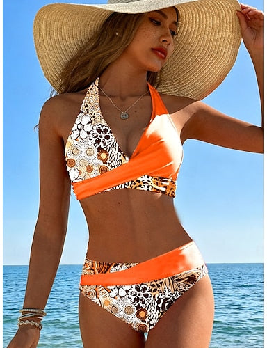 Bikini 2 Piece Swimsuit Cheeky Stylish Graphic Sleeveless Bathing Suits