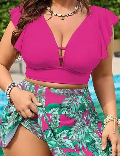 Swim Dress 2 Pieces Swimsuits Tropical Ultra Light (ul) Tummy Control Elastic Short Sleeve Swimwear Surfing Snorkeling Summer