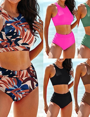 Bikini Sets 2 Pieces Swimsuits Colored Uv Protection Elastic Sleeveless Swimwear Swimsuit Surfing Diving Swimming Summer