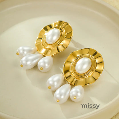 Vega Pleated Pearl Tassel Earrings