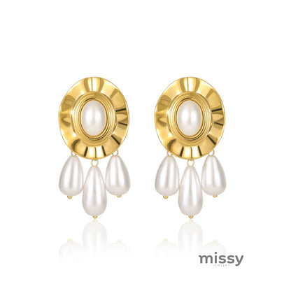 Vega Pleated Pearl Tassel Earrings