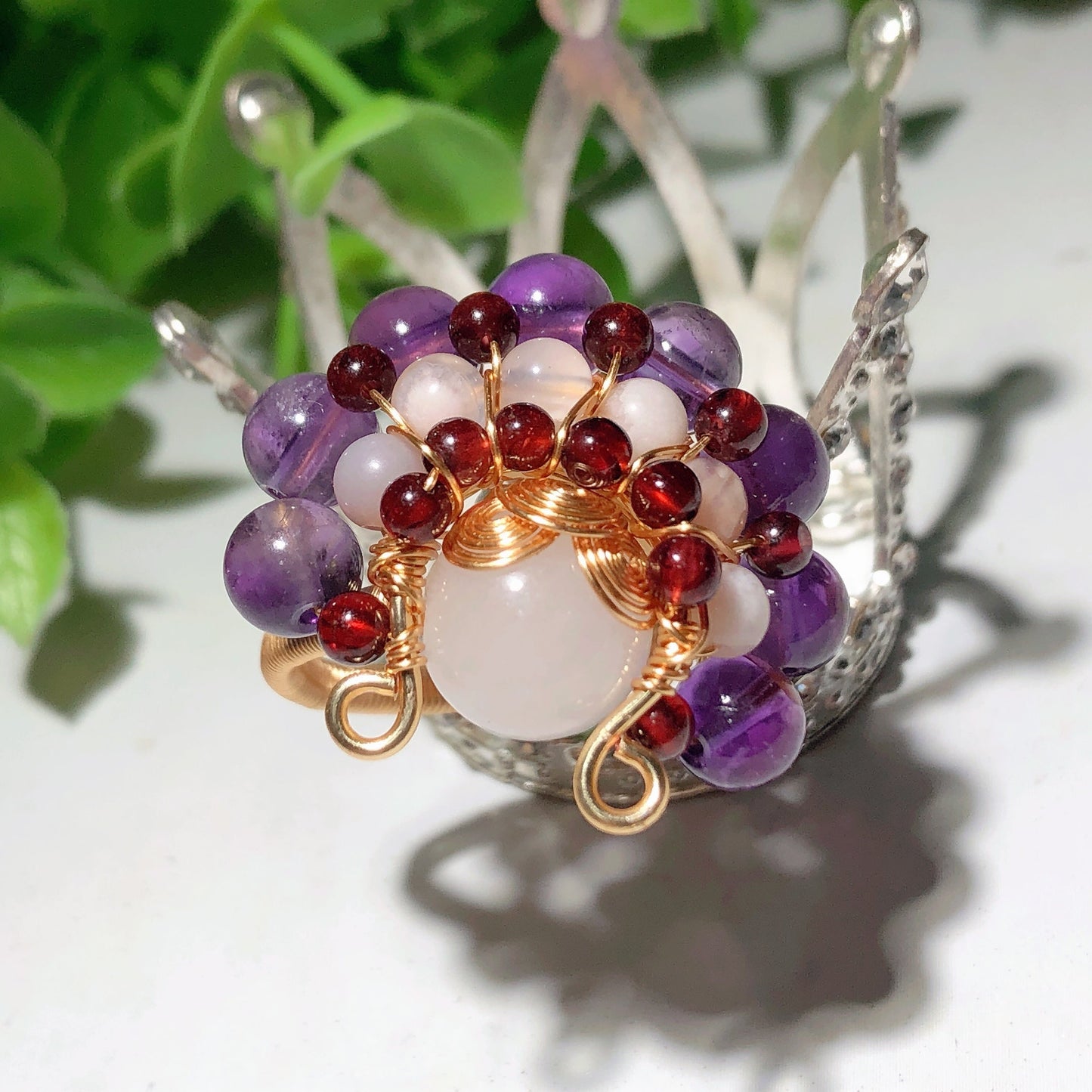Mixed Crystal Gold Wirework Spiritual Healing Rings