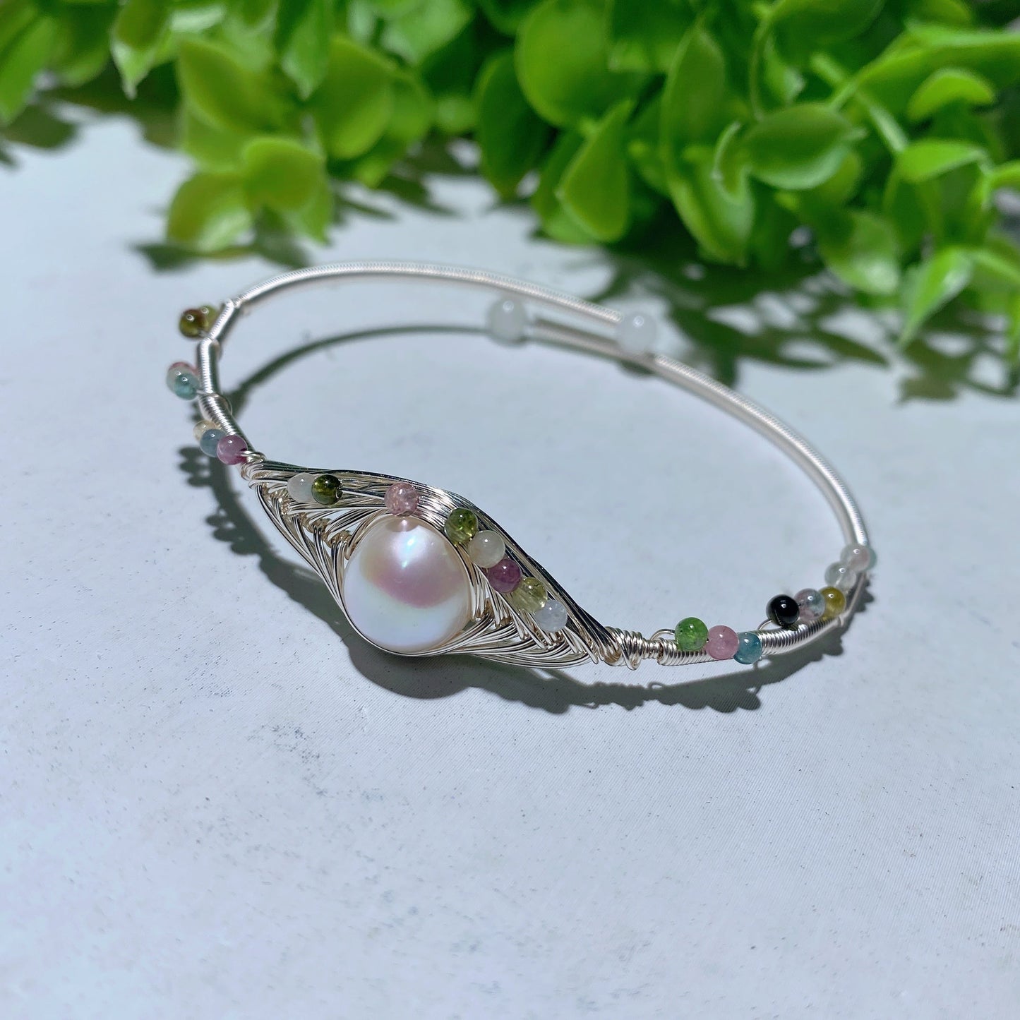 Mixed Crystal Healing Bracelet With Pearl Rose Flower Accent