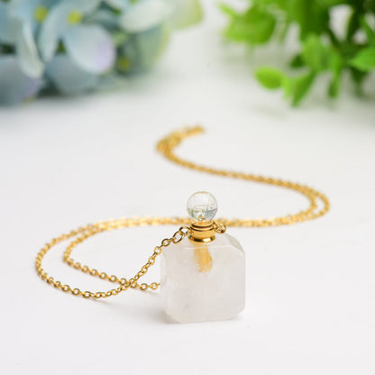 Mixed Crystal Healing Necklace With Gold Perfume Bottle Pendant