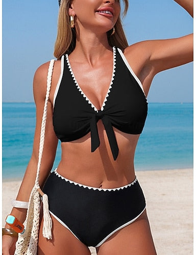 Swimwear One Piece Monokini High Waist Swimsuit Tummy Control High Waist Slim Backless Vacation Beach Wear Color V Neck Sleeveless Bathing Suits