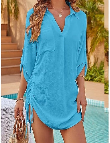 Mini Dress White Dress Beach Dress Black Dress Shirt Dress Classic Daily Outdoor Beach Loose Fit Plain 3/4 Length Sleeve Shirt Collar Blue Black White Pink Summer Spring