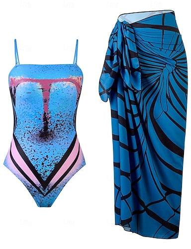 Swimwear One Piece 2 Piece Monokini Skirt Swimsuit Tummy Control High Waist Slim Backless Vacation Beach Wear V Neck Sleeveless Bathing Suits
