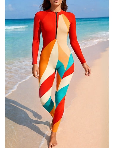 Rash Guard Full Body Swimwear Dive Skin Suit Front Zip Upf50+ Quick Dry High Elasticity Long Sleeve Swimwear Surfing Diving Snorkeling Summer